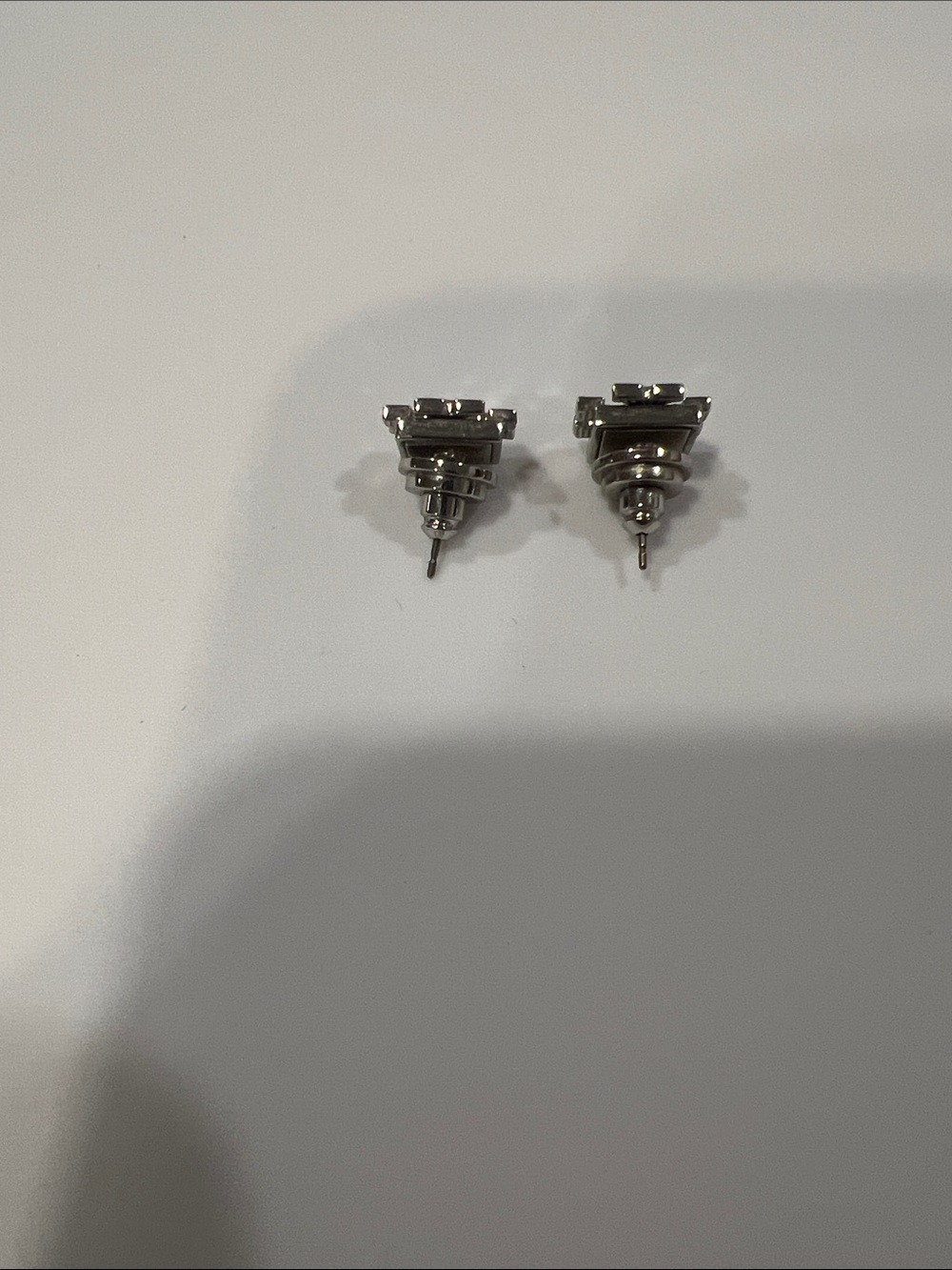 Authentic Tory Burch Silver Logo Stud Earrings - Picture 2 of 2